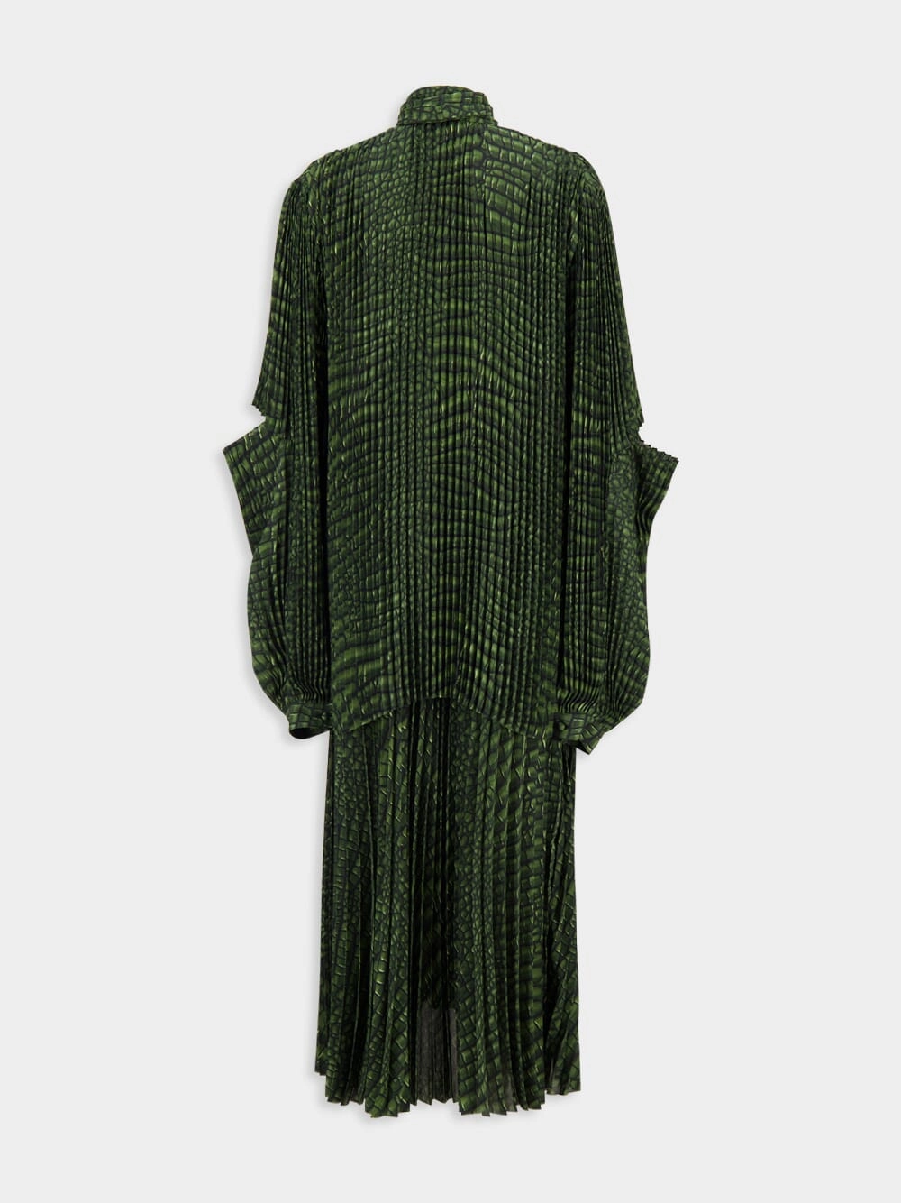 Green Double Sleeve Pleated Dress