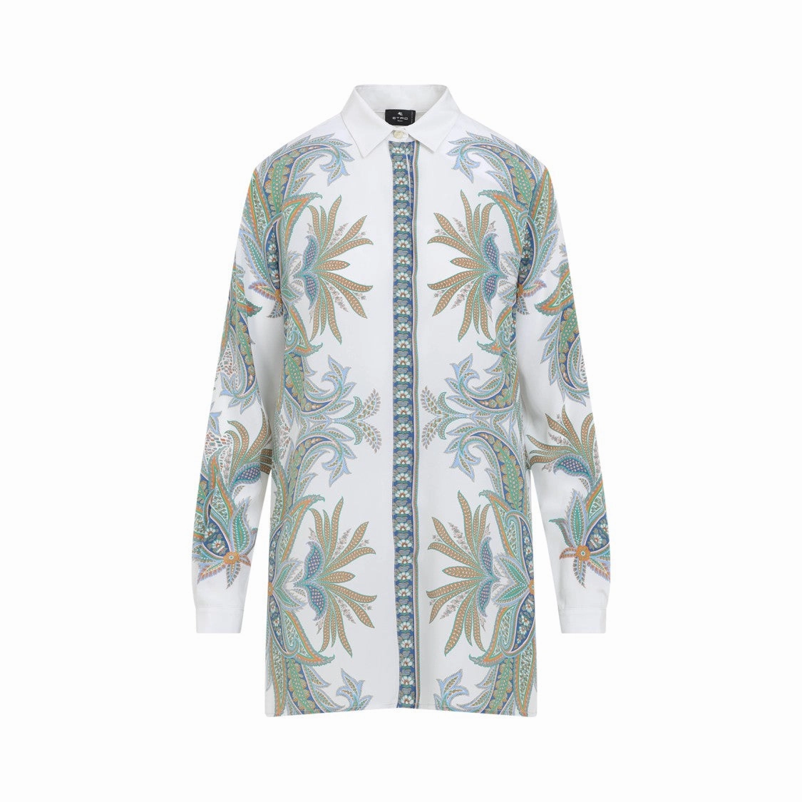 Grey And Blue Printed Silk Shirt