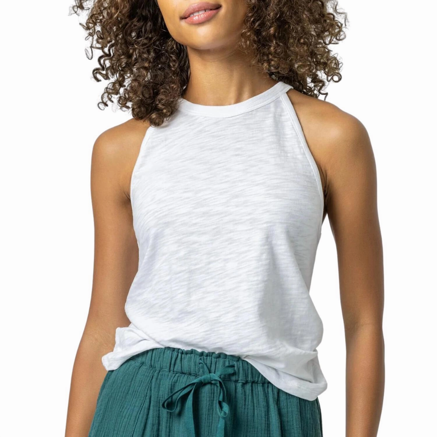 Halter Crewneck Tank Top In White