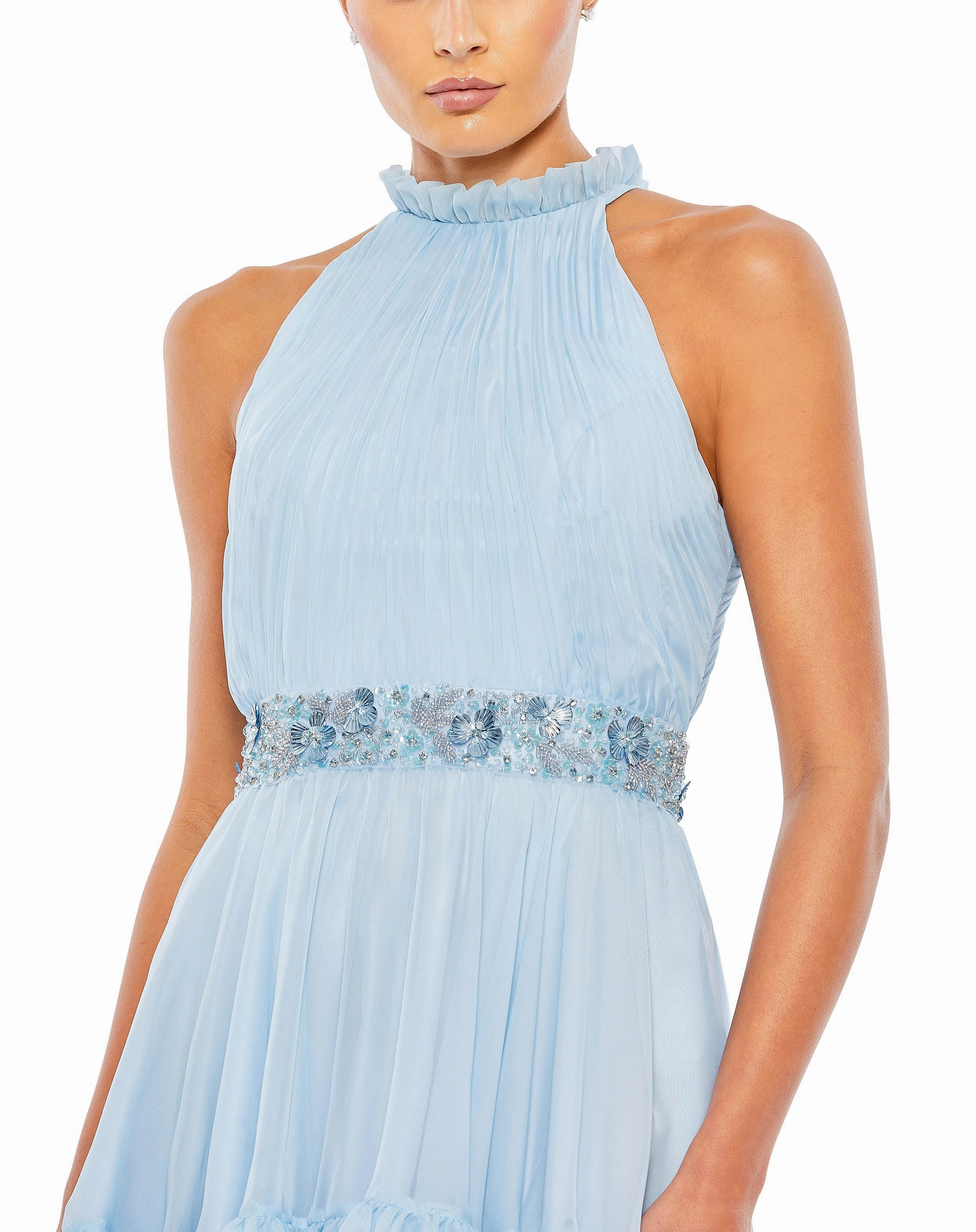Halter Neck High Low Flowy Gown