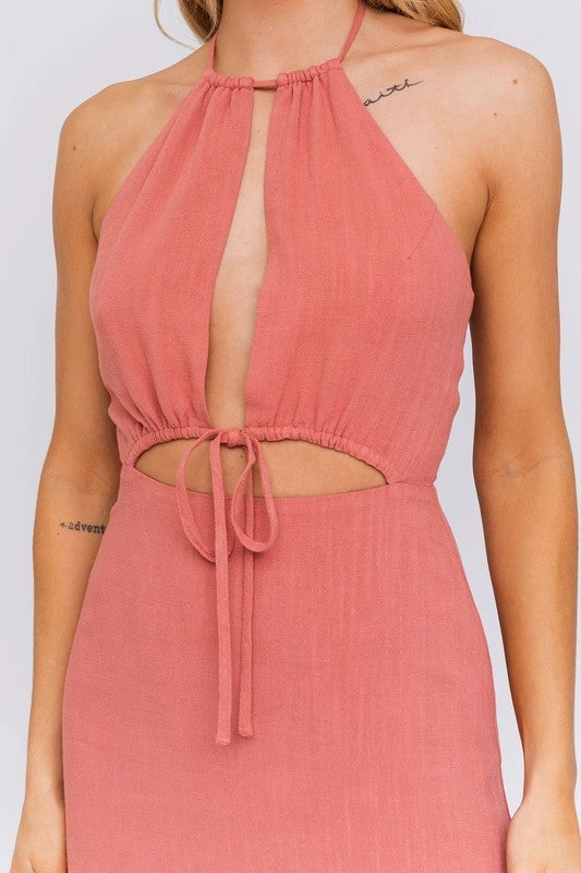 Halter Neck Open Front Mini Dress