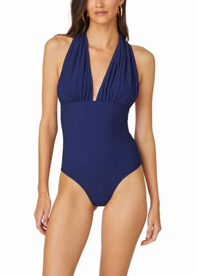 Halter One Piece Swimsuit In Navy Swim Womens - shirred swimwear