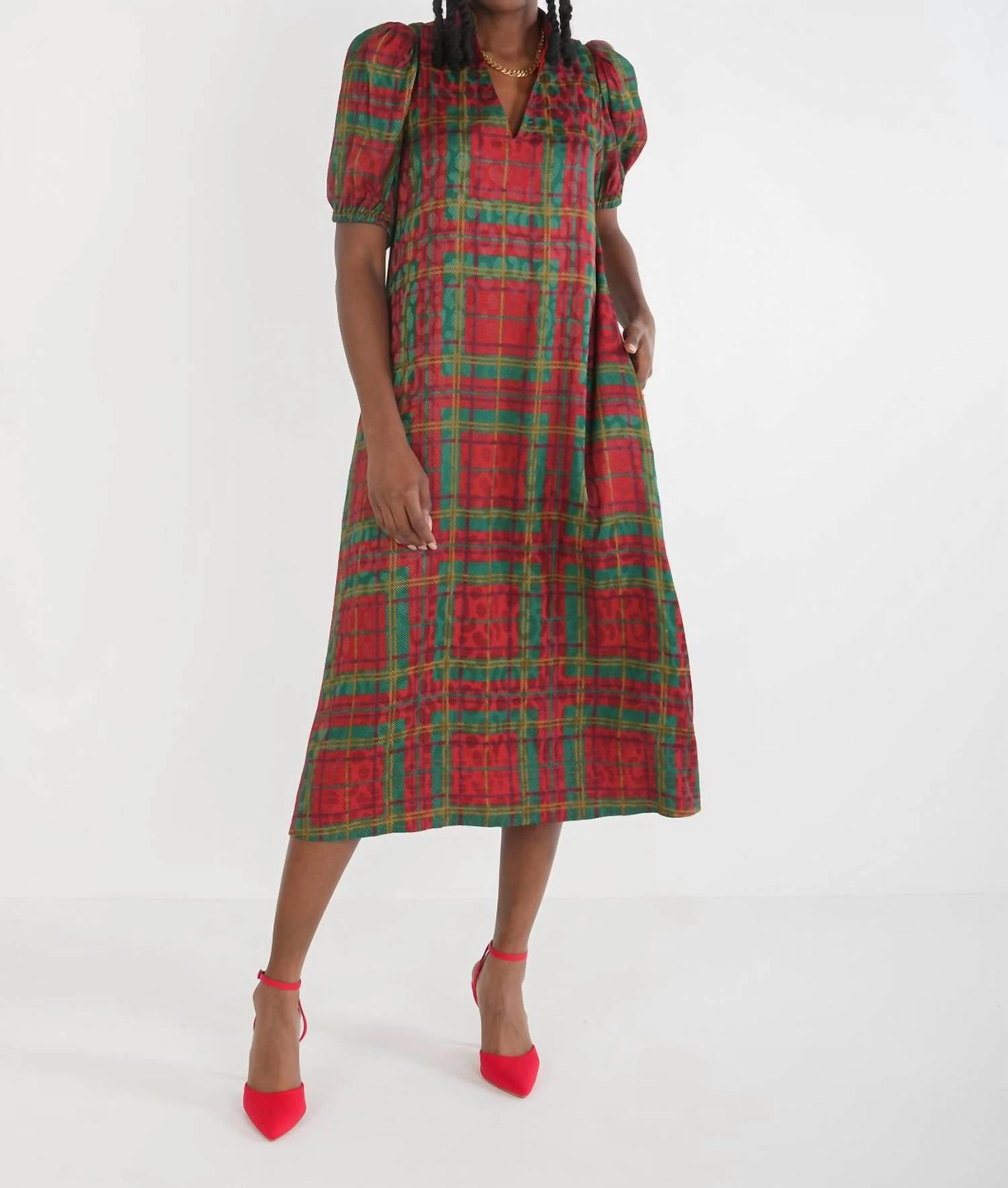Hampton Midi Dress In Tartan Cheetah