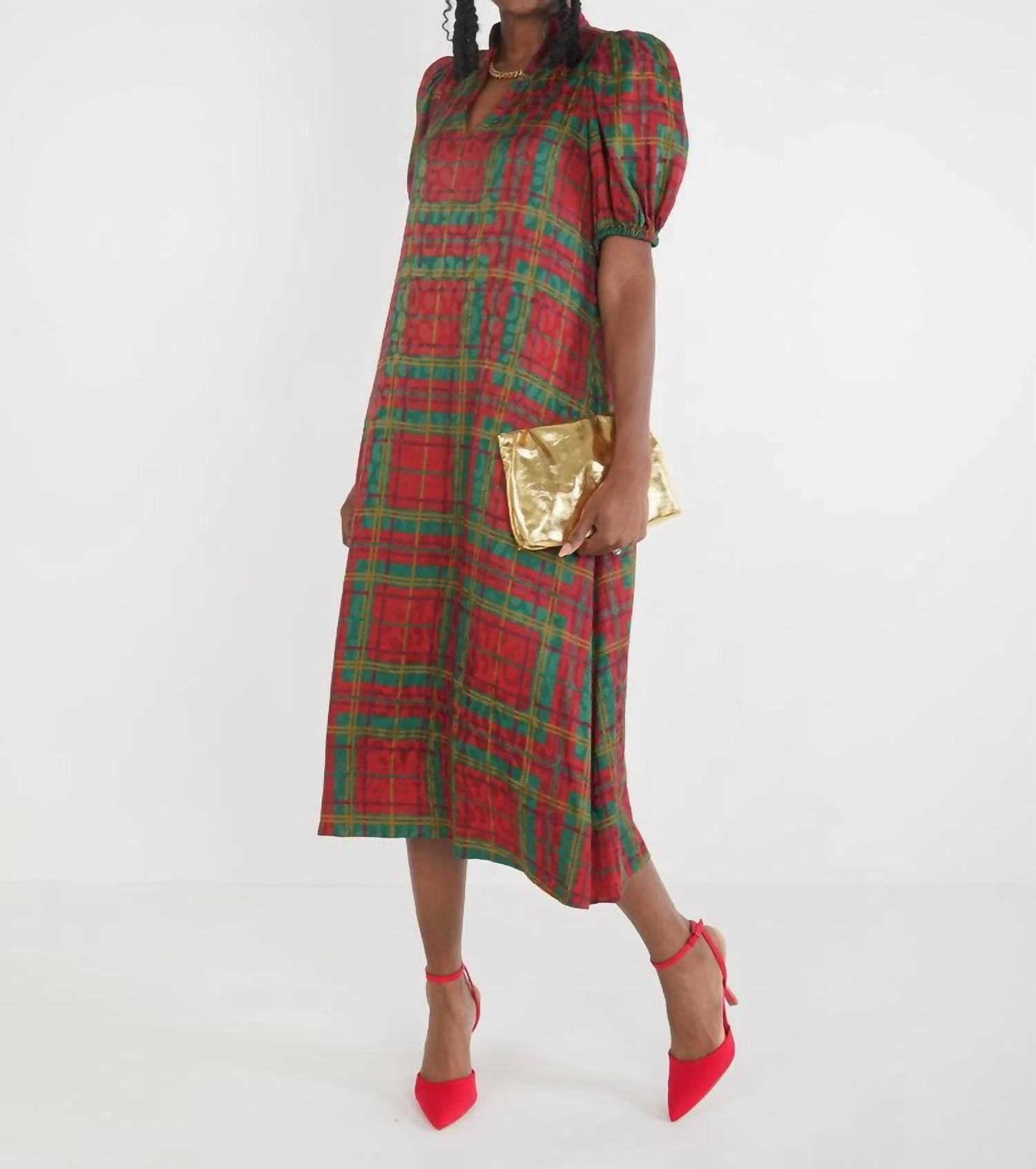Hampton Midi Dress In Tartan Cheetah