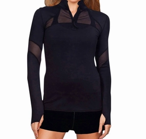 Headline Mesh Panel Route Long Sleeve Top In Black Swim Womens - scoop neck swimsuits
