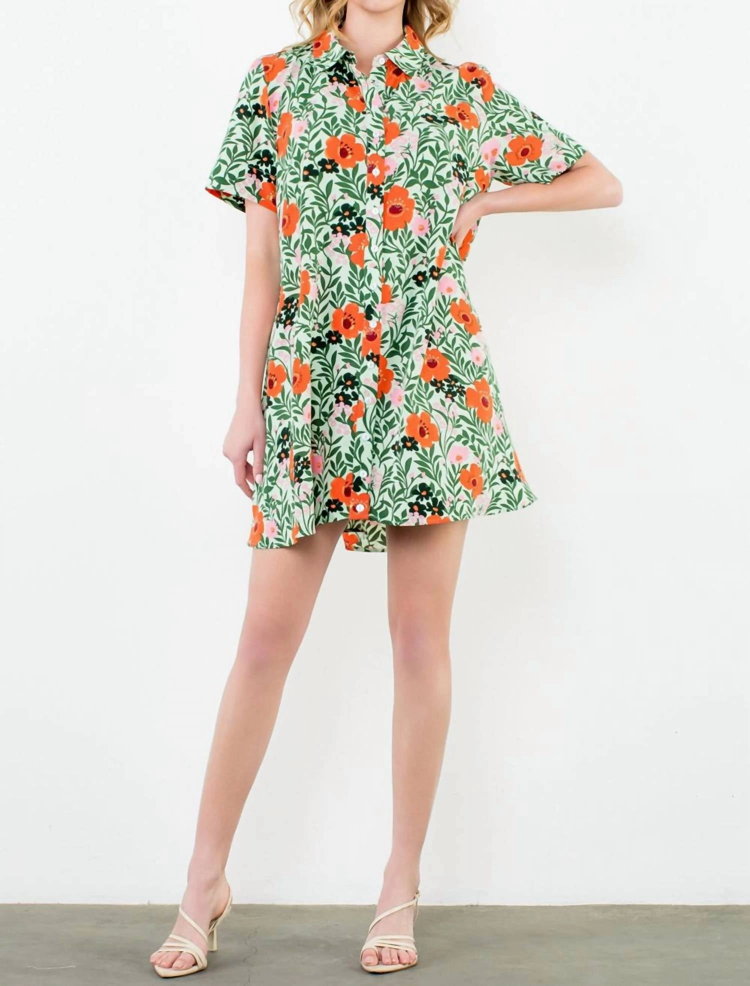 Hellie Mini Dress In Green Floral