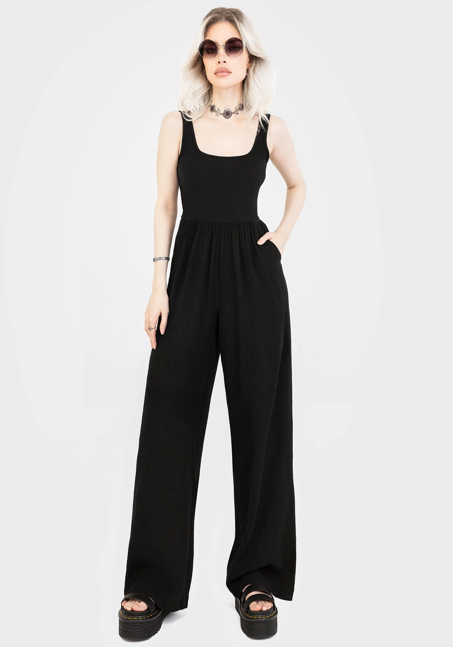Herne Contrast Wide Leg Jumpsuit Bottoms Womens - women's jeans sale