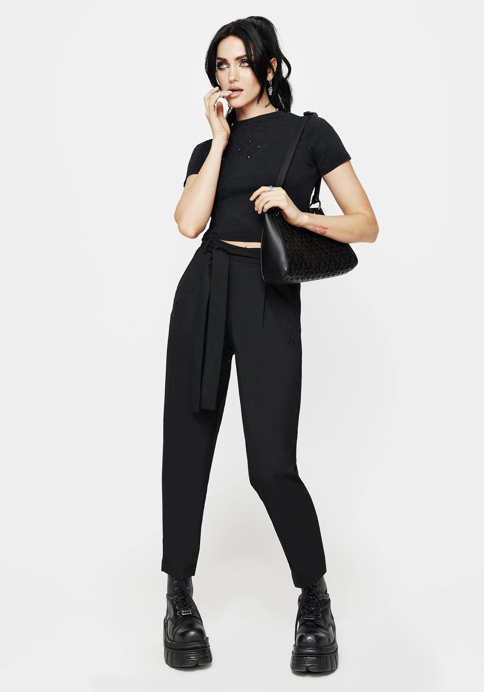 Hester Embroidered Tapered Trousers - Black Bottoms Womens - women's jeans sale
