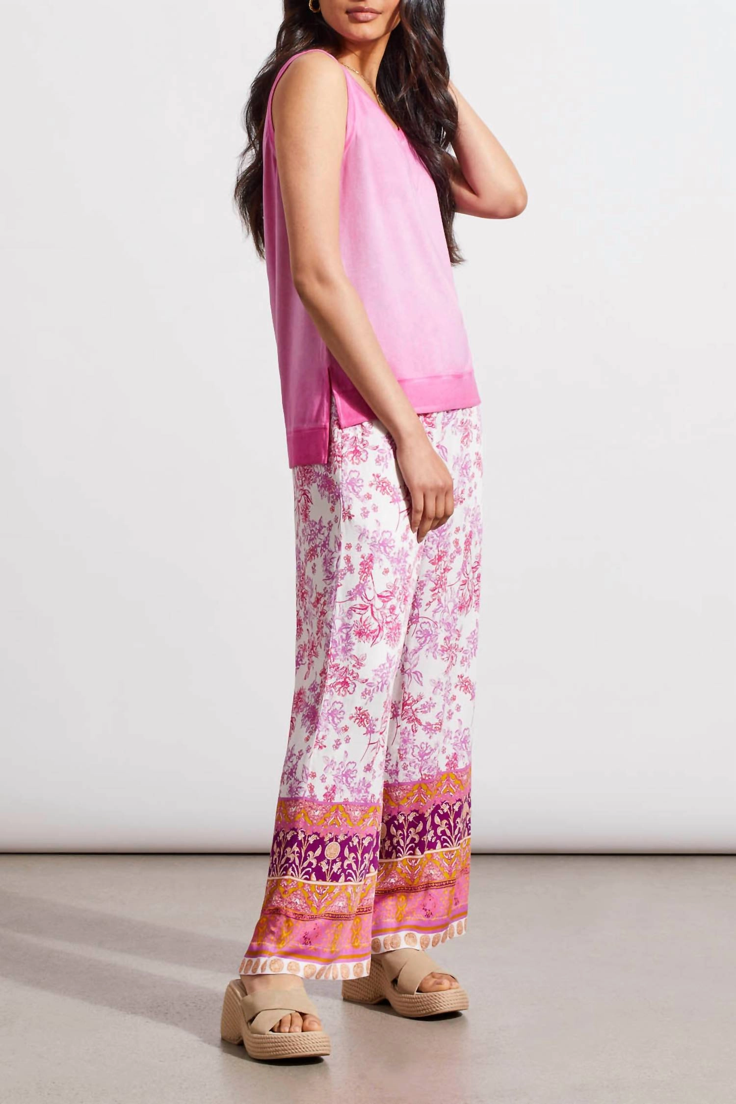 High Low Tank Top With Special Wash Effect In Hi Pink