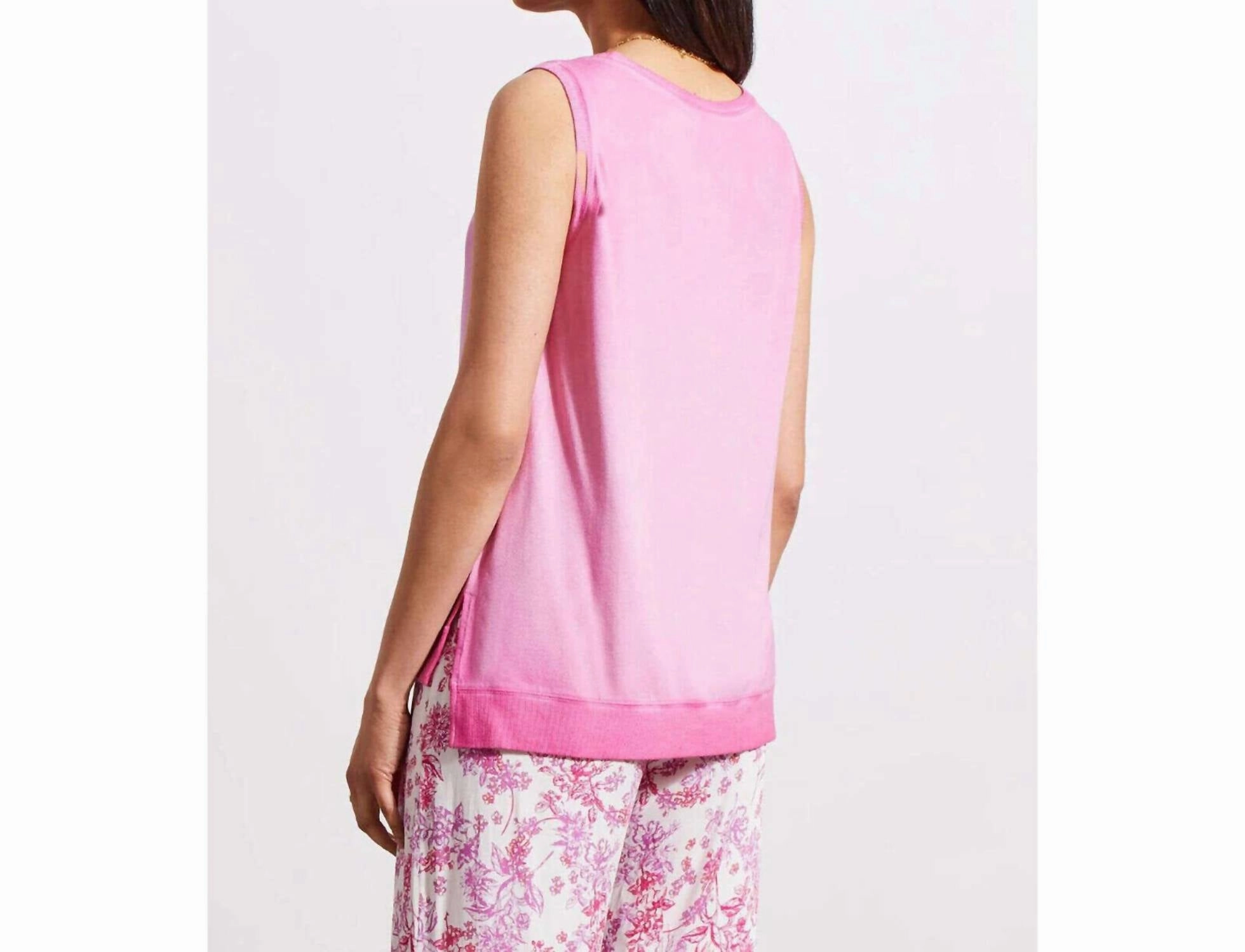High Low Tank Top With Special Wash Effect In Hi Pink
