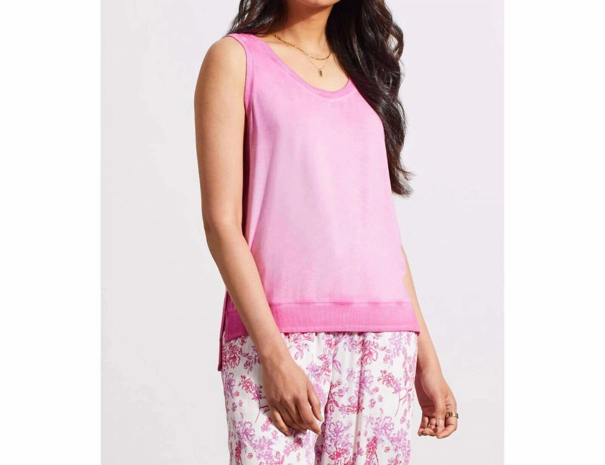High Low Tank Top With Special Wash Effect In Hi Pink