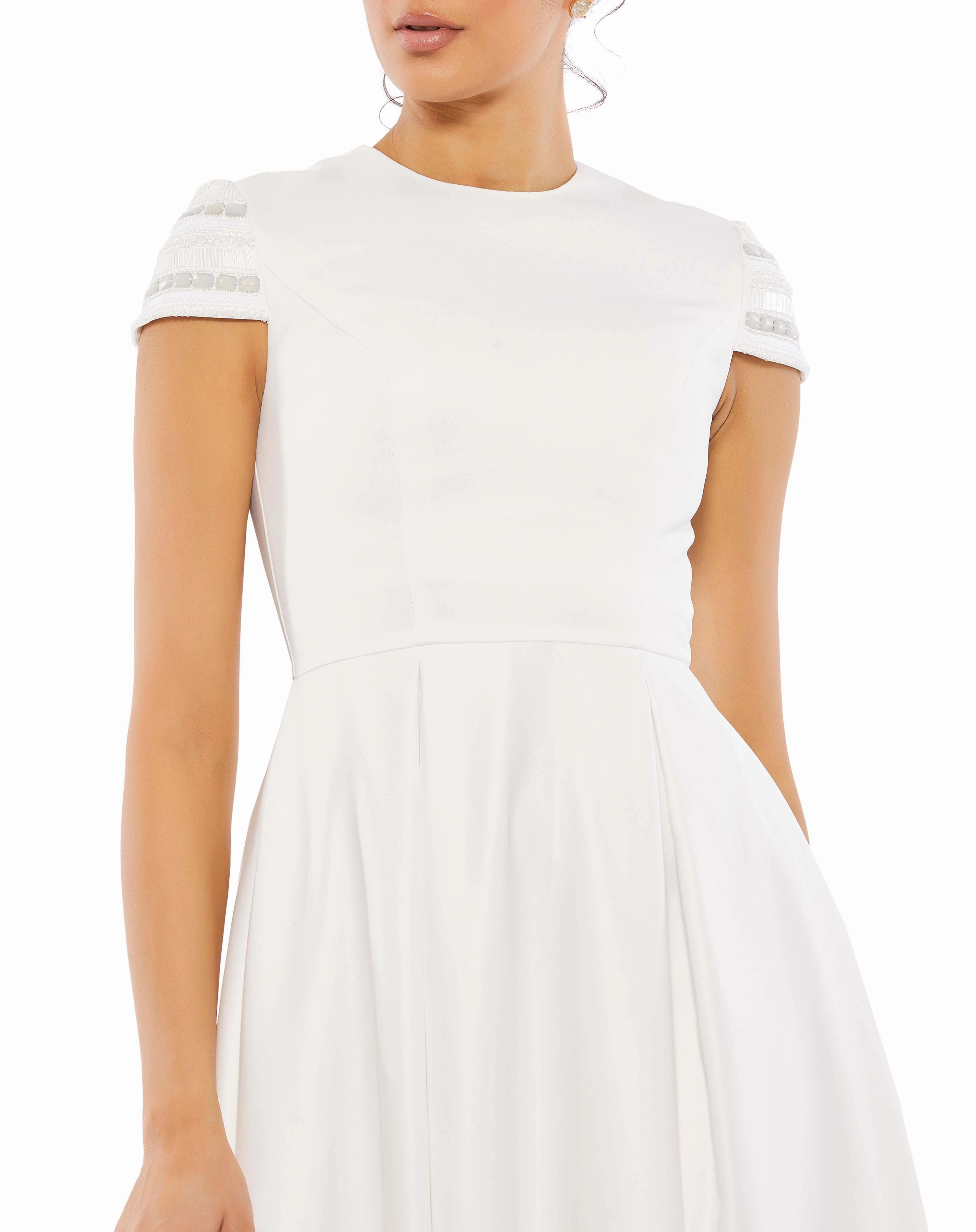 High Neck Cap Sleeve Tea Length Dress