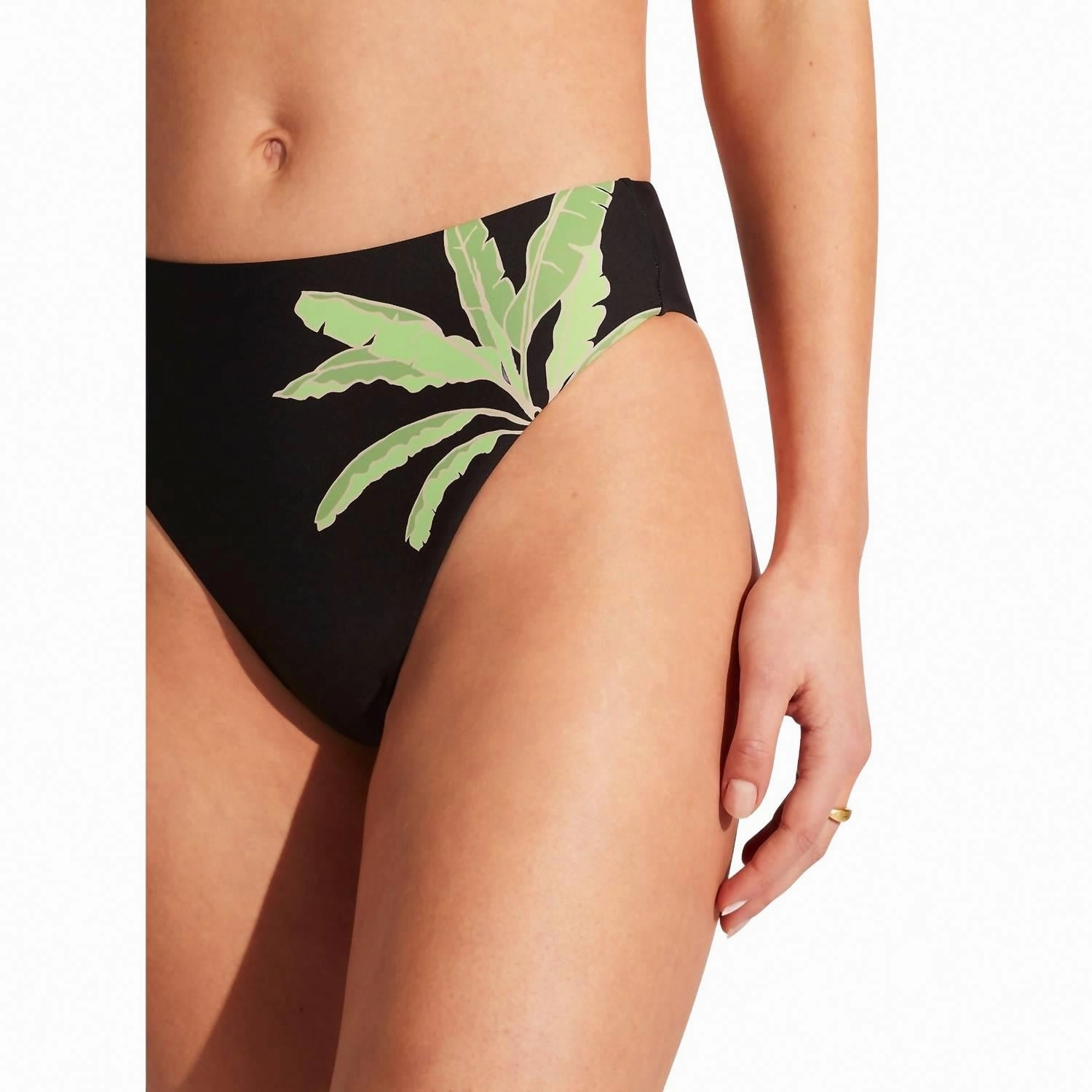 High Rise Swimwear Bottom In Palm Paradise Black
