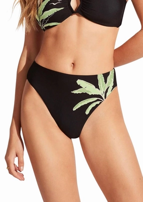 High Rise Swimwear Bottom In Palm Paradise Black Swim Womens - underwire swimsuits