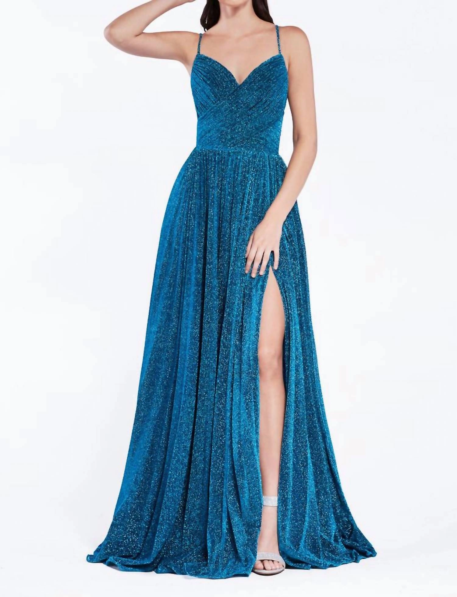 High Slit Long Prom Dress In Teal