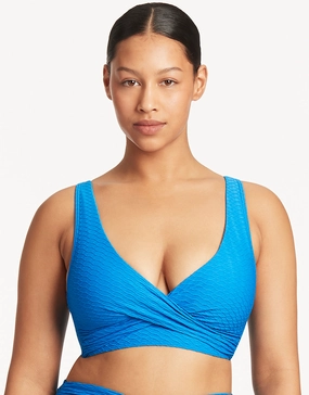 Honeycomb Cross Front Multi-Fit Bikini Top - Capri Blue Swim Womens - one-pieces cheap