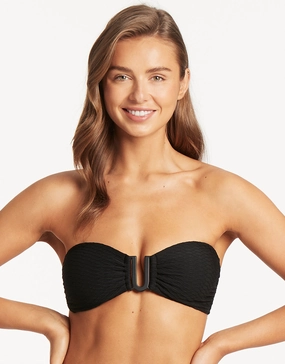 Honeycomb U Bar Bandeau Bikini Top - Black Sea Level - Sea Level swimwear clearance