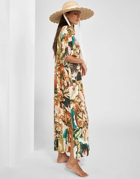 Hypnotic Maxi Kaftan - Sepia Leaves Maryan Mehlhorn - Maryan Mehlhorn dresses