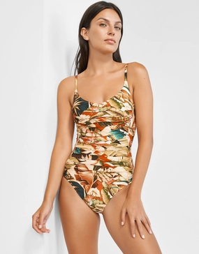 Hypnotic Ruched Underwired Swimsuit - Sepia Leaves Maryan Mehlhorn - Maryan Mehlhorn dresses