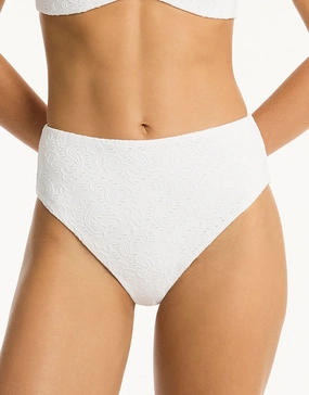 Interlace Retro High Waist Bikini Pant - White Swim Womens - one-pieces cheap