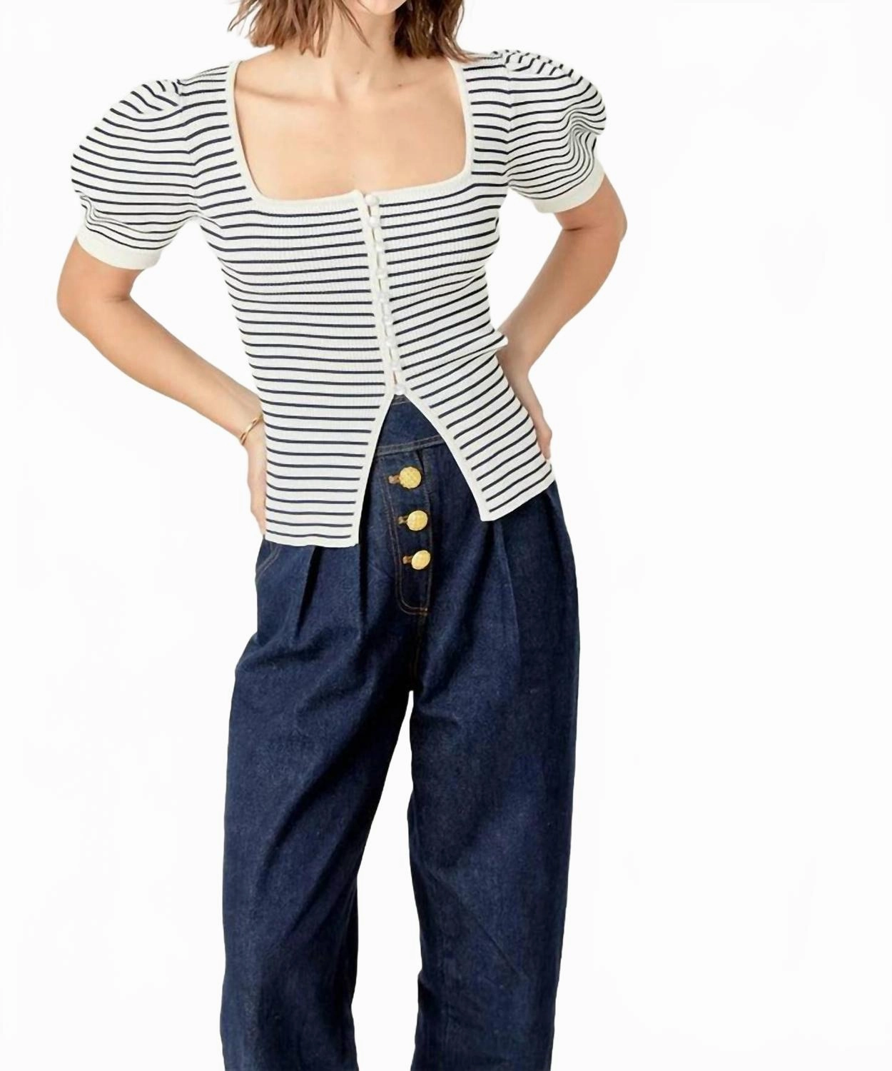 Isabella Striped Knit Top In Black/white