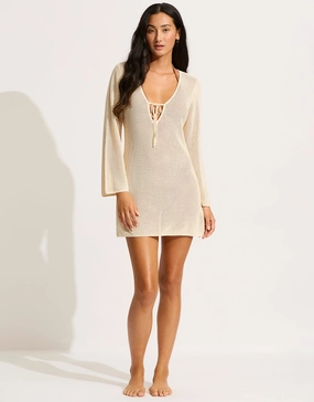 Isla Palm Knit Cover Up - Ecru Seafolly - Seafolly bikinis sale