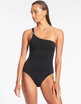 Isla Rib One Shoulder Swimsuit - Black Jets - Jets swimwear best price