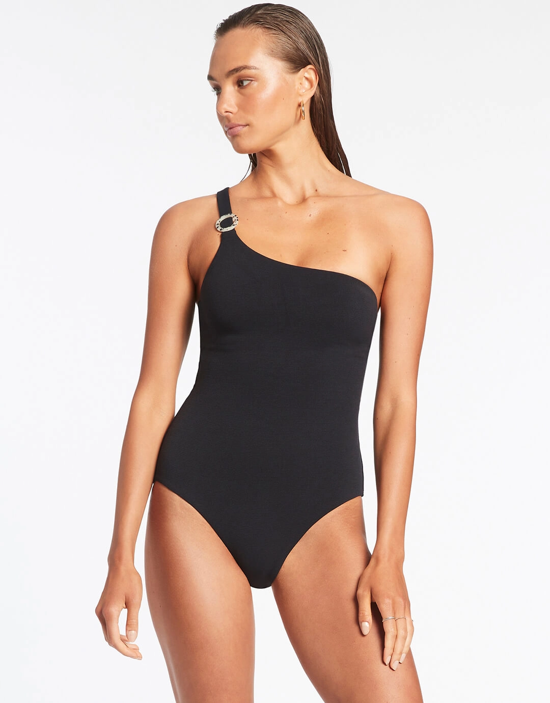 Isla Rib One Shoulder Swimsuit - Black Jets - Jets swimwear best price