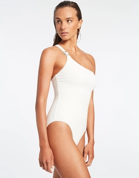 Isla Rib One Shoulder Swimsuit - Cream Swim Womens - crochet bikinis sale
