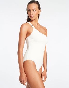 Isla Rib One Shoulder Swimsuit - Cream Jets - Jets swimwear best price