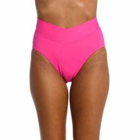 Island Goddess Crossover High Waist Swim Bottom In Pop Pink Swim Womens - scoop neck swimsuits