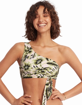 Island In The Sun One Shoulder Bikini Top - Avocado Seafolly - Seafolly bikinis sale