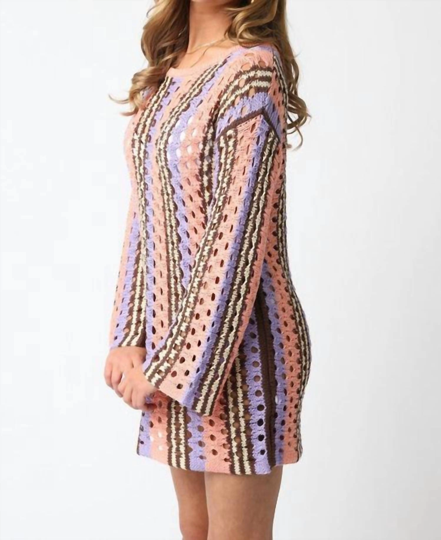 Island Time Crochet Cover Up In Coral, Purple, Brown