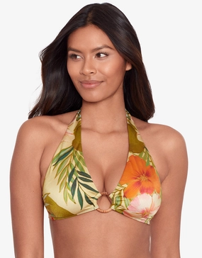 Island Tropical Rattan Ring Halter Bikini Top - Print Swim Womens - one-pieces cheap