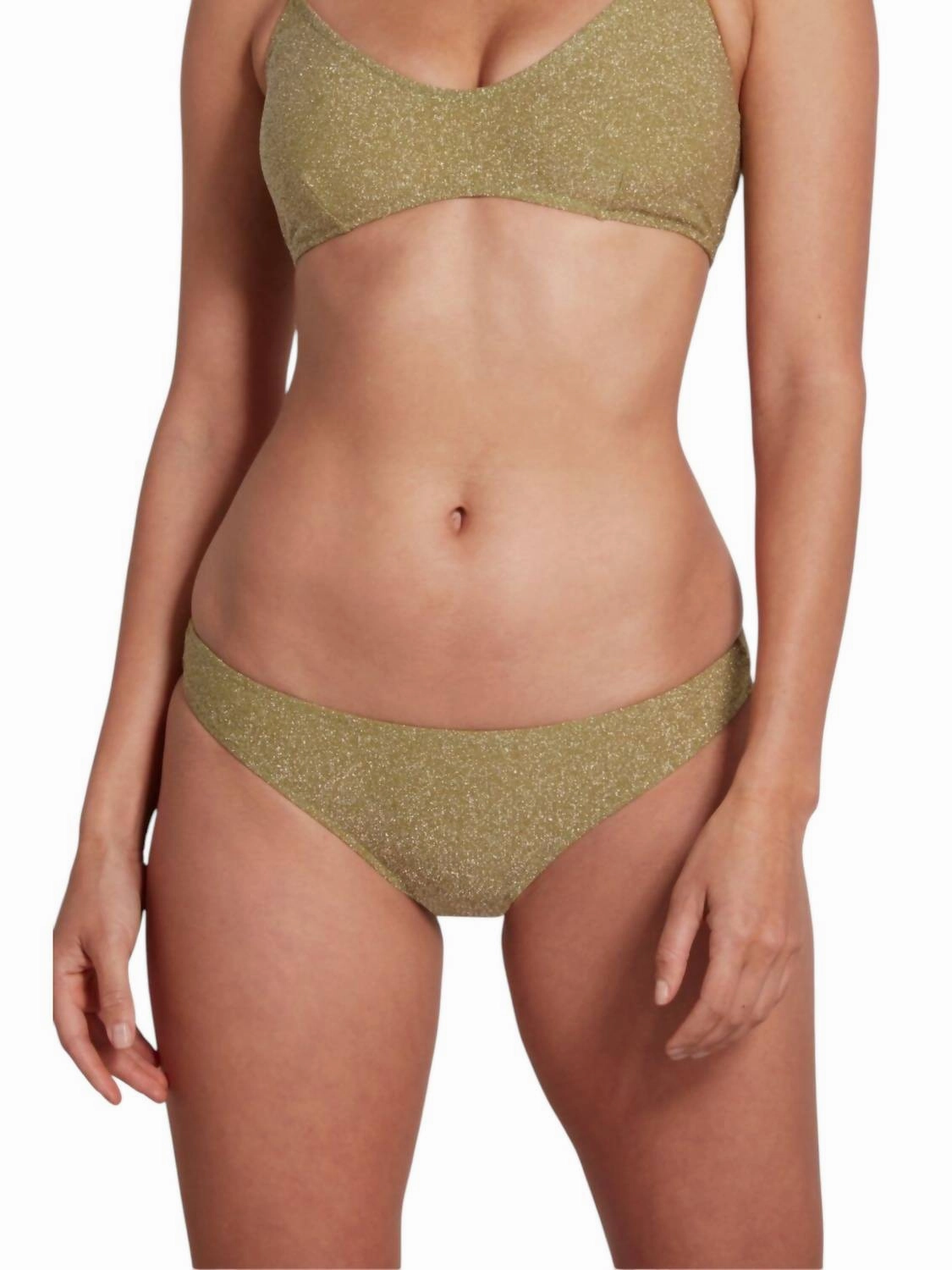 Jenna Classic Brief Bikini Bottom Lurex In Green Swim Womens - ruched swimwear outlet