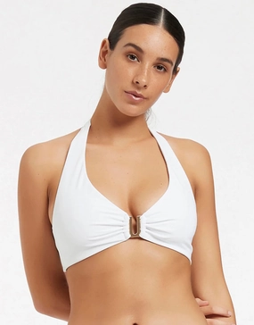 Jetset D DD U Trim Halter Bikini Top - White Jets - Jets swimwear best price