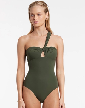 Jetset Gathered One Shoulder Swimsuit - Olive Jets - Jets swimwear best price
