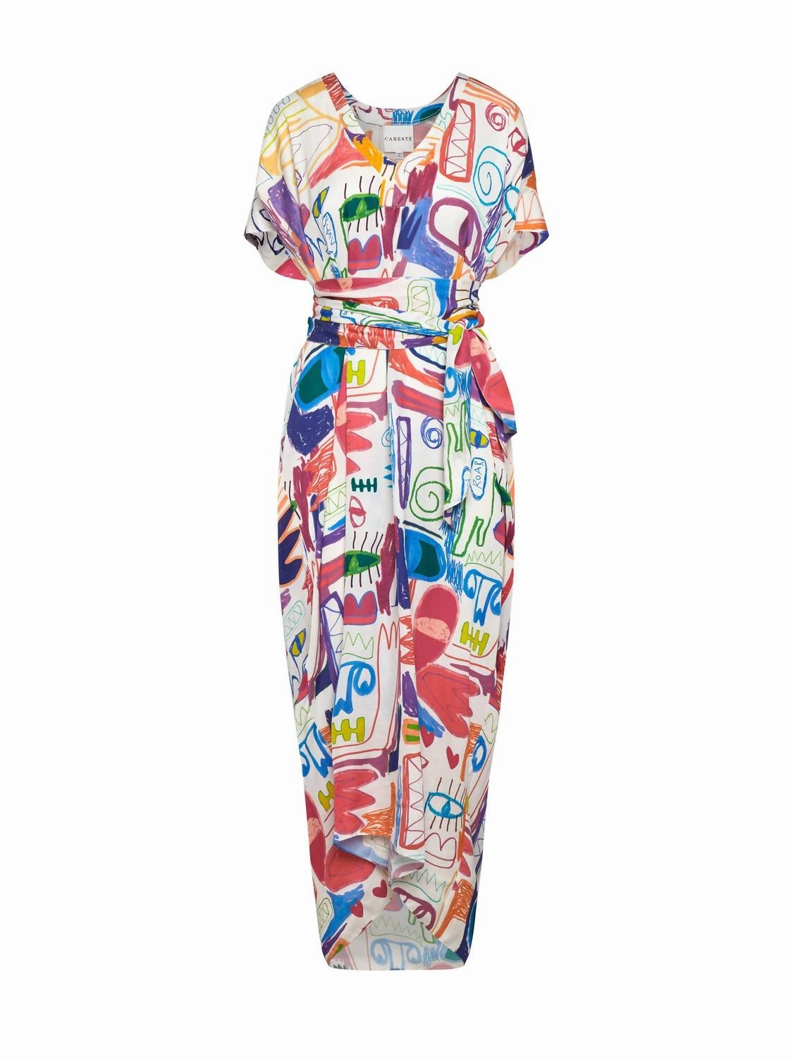 Joanna Silk Satin Maxi Dress In Abstract Courage