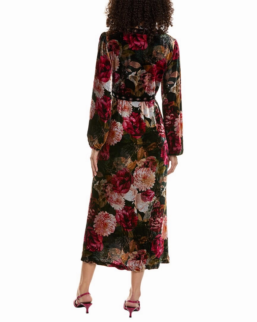 Johnny Was Rosa Velvet Front Notch Silk-Blend Maxi Dress