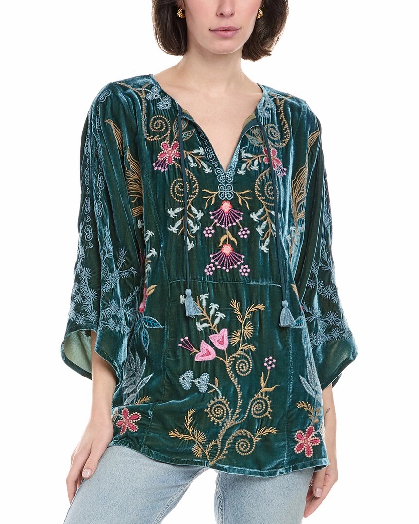 Johnny Was Velvet Kaftan Silk-Blend Blouse