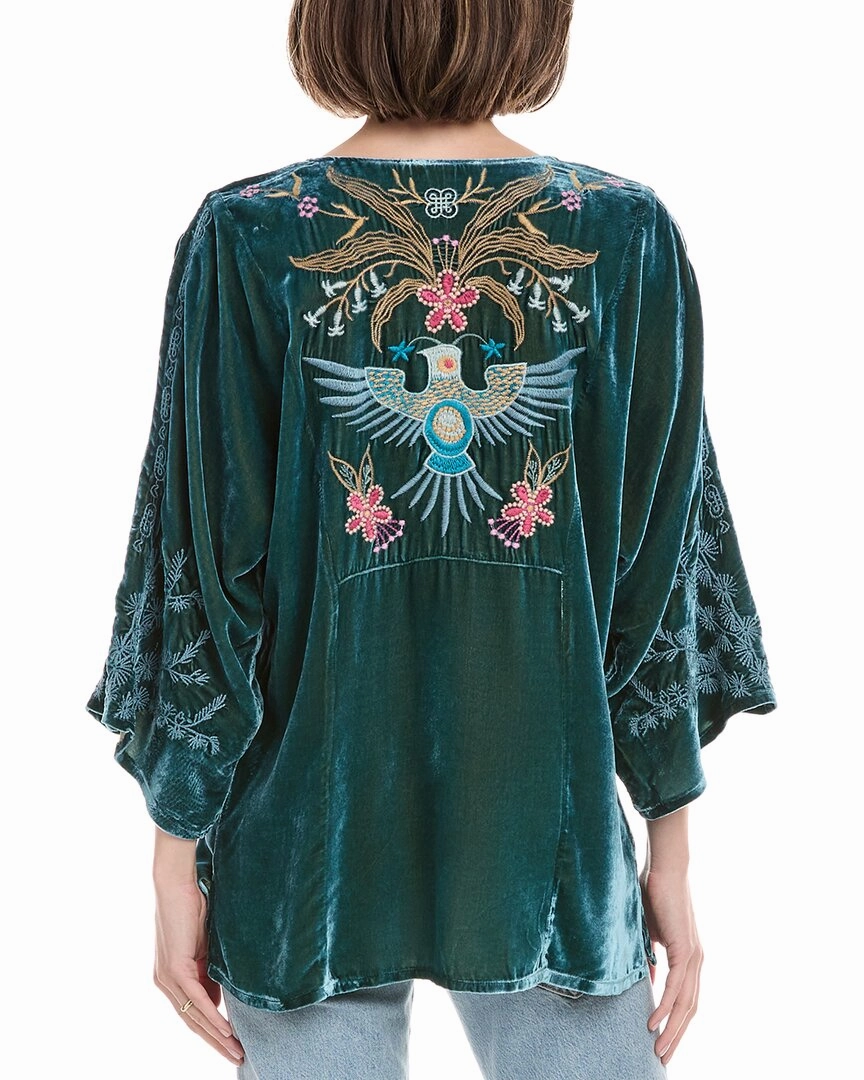 Johnny Was Velvet Kaftan Silk-Blend Blouse