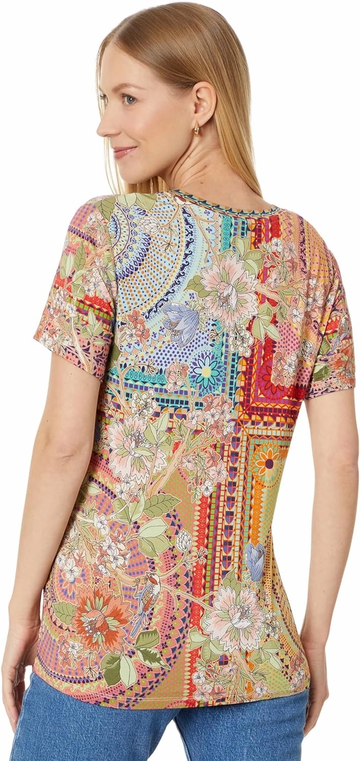 Johnny Was Women's The Janie Favorite Short Sleeve V-Neck Tee-Mosaic, Multicolor