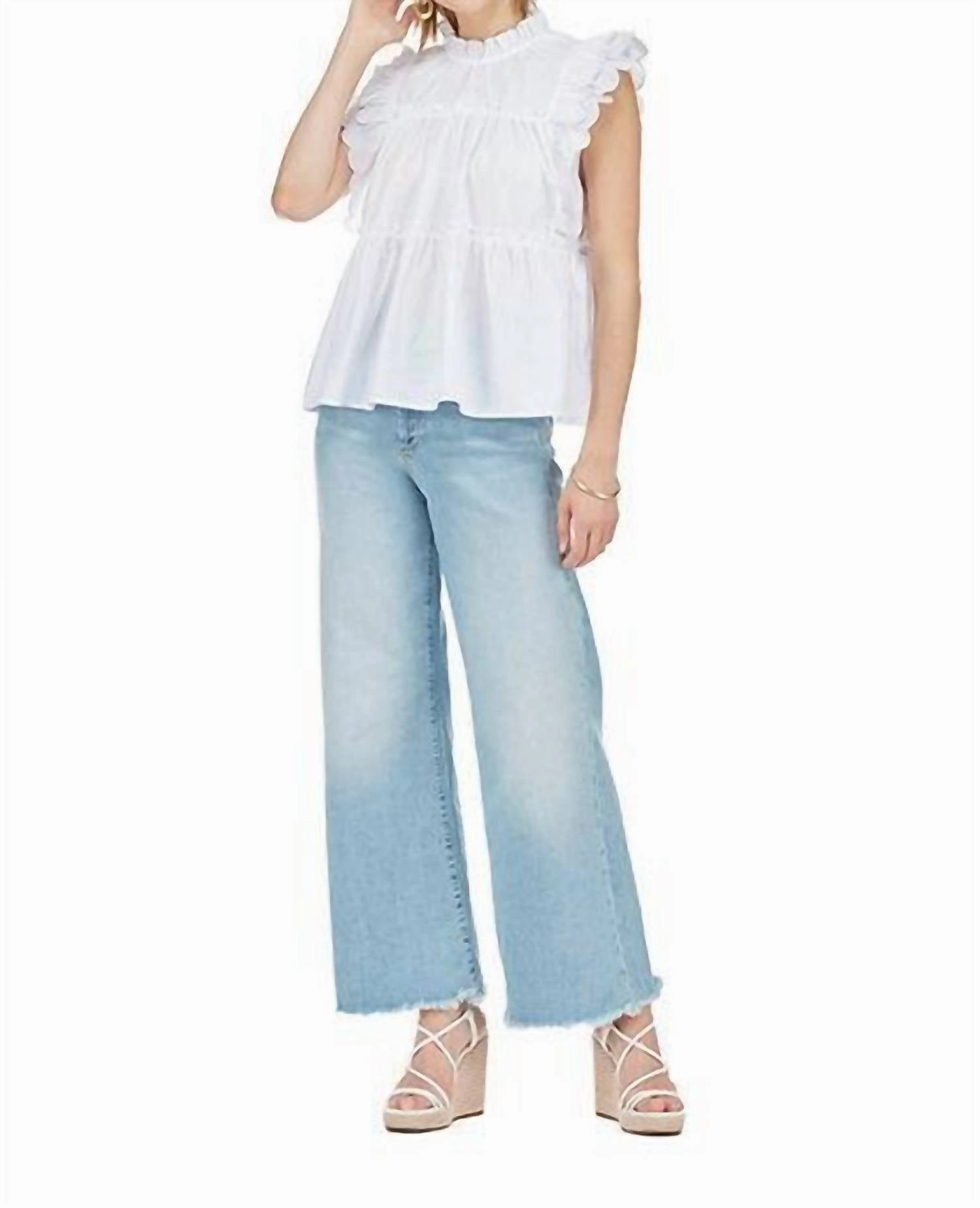 Jules Scallop Trim Top In White