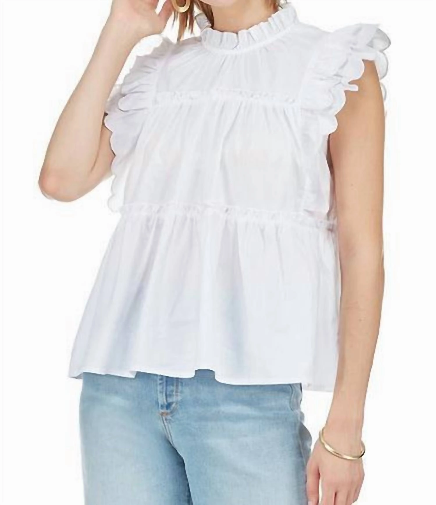 Jules Scallop Trim Top In White