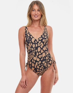 Jungle Queen V Neck Swimsuit - Brown/Black Gottex - Gottex swimsuits discount
