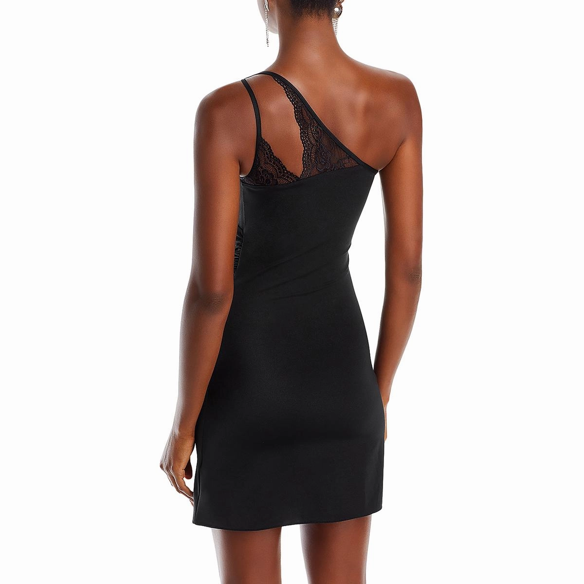 Juniors Womens Asymmetrical Lace Trim Cocktail And Party Dress