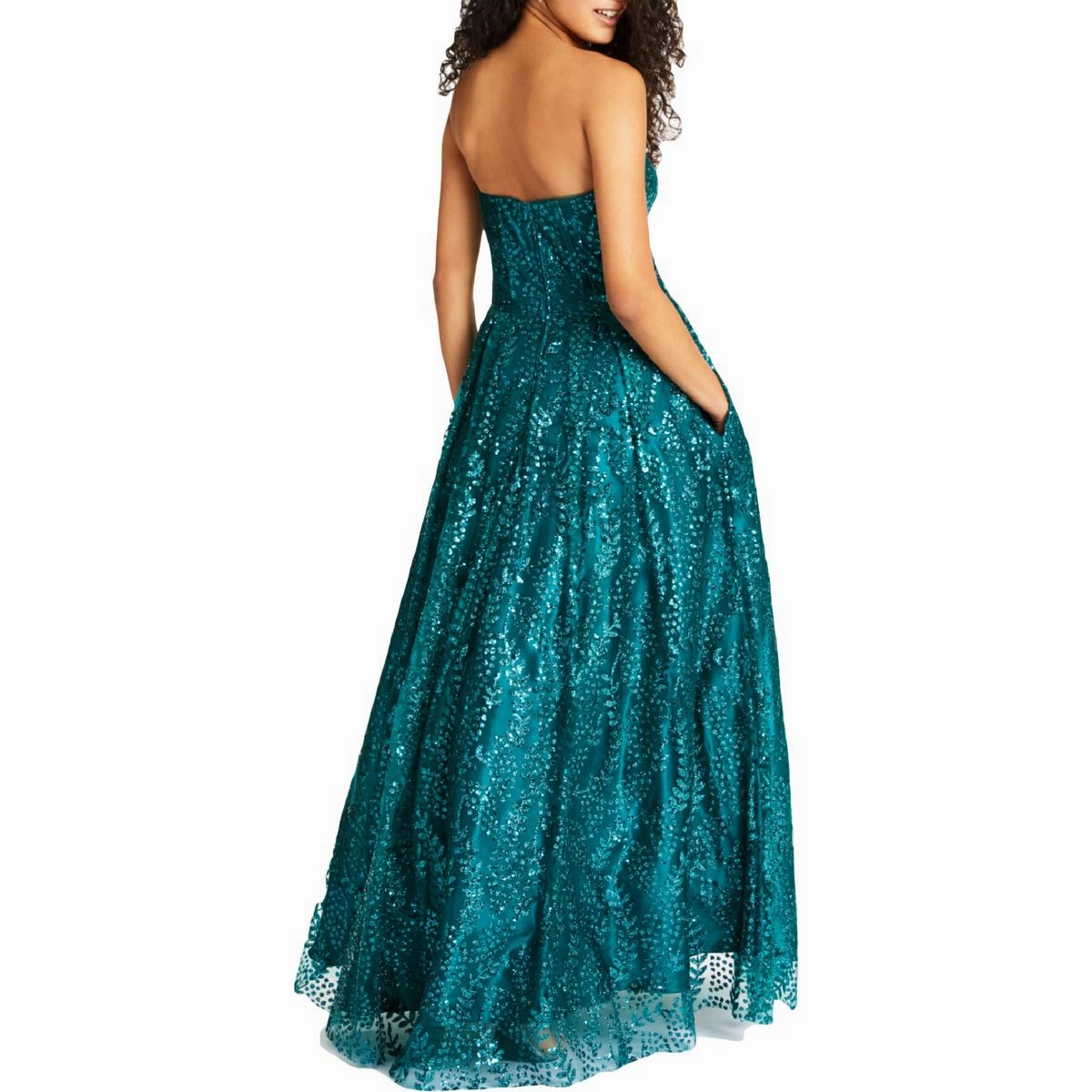 Juniors Womens Corset Pleated Evening Dress