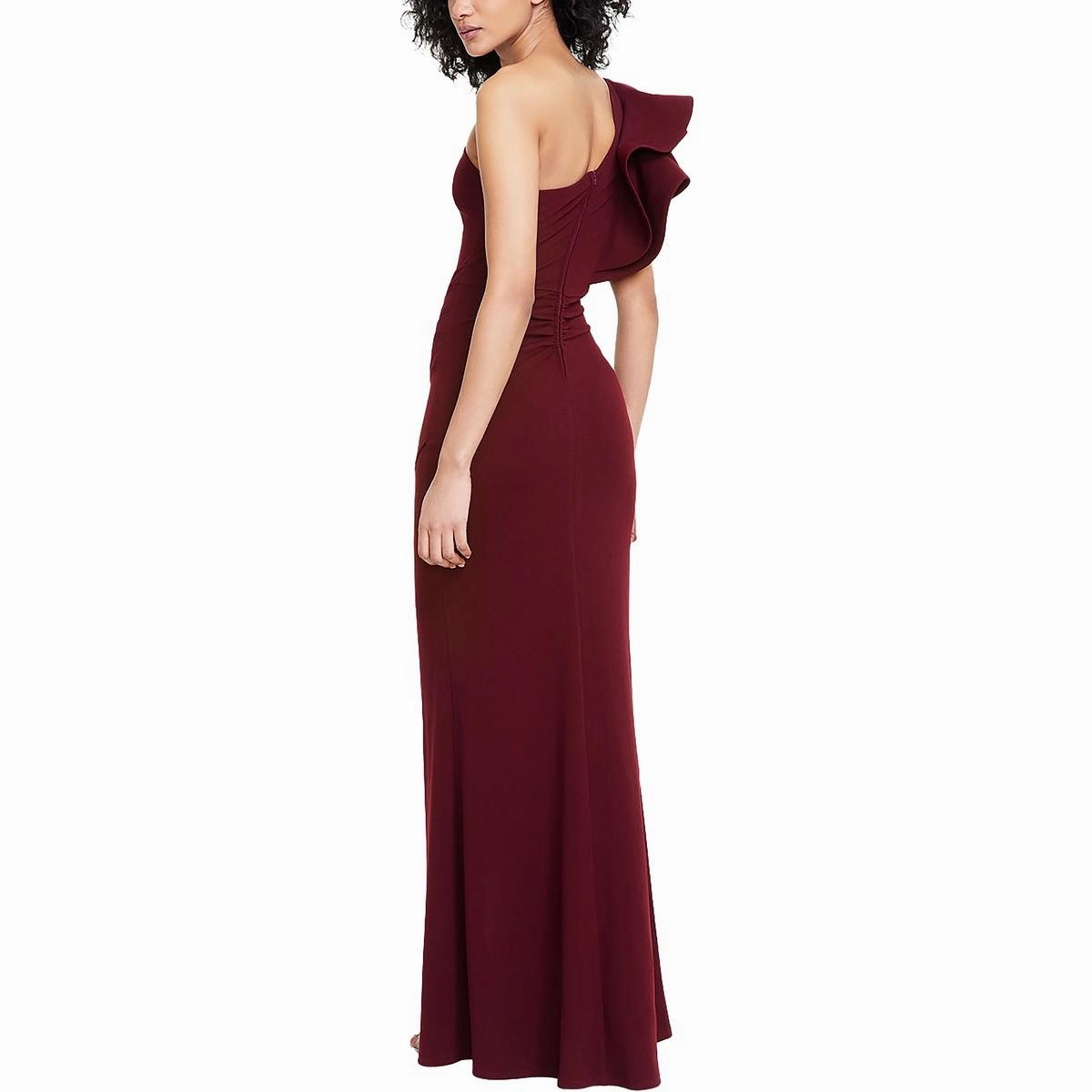 Juniors Womens Crepe One-Shoulder Evening Dress