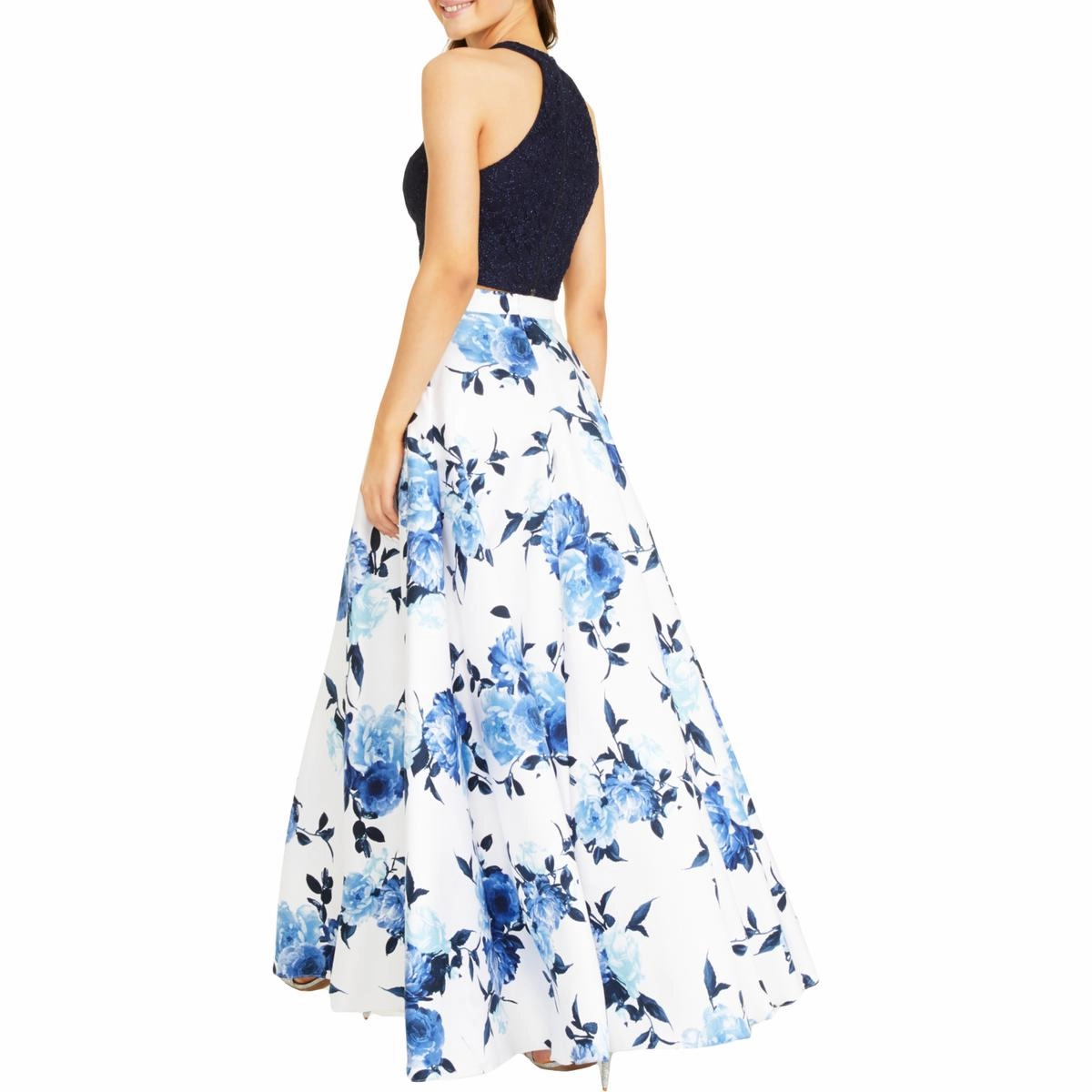 Juniors Womens Floral Flyaway Two Piece Dress
