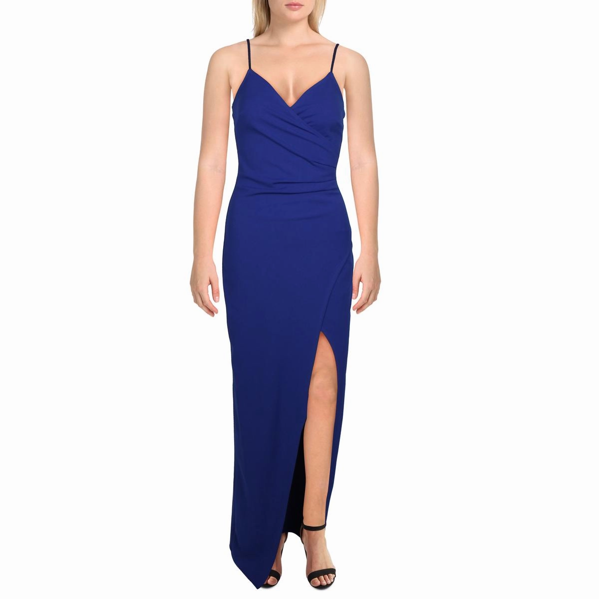 Juniors Womens Slit V-Neck Evening Dress